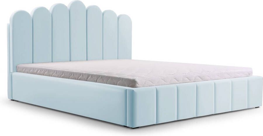 InspireME Tweepersoonsbed met fluwelen bekleding met hoofdeinde lattenbodem bed voor volwassenen BETT 03 140x200 Lichtblauw (TRINITY 22)