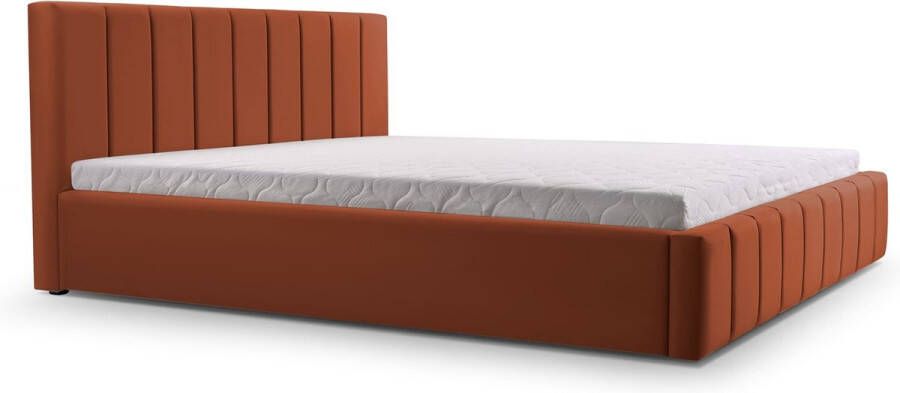 InspireME Tweepersoonsbed met fluwelen bekleding met hoofdeinde lattenbodem bed voor volwassenen BETT 01 160x200 Donker oranje (TRINITY 25)