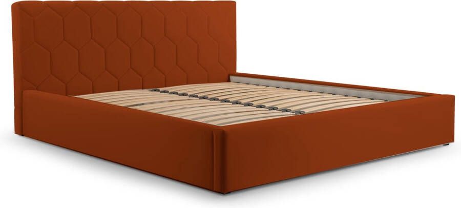 InspireME Tweepersoonsbed met fluwelen bekleding met hoofdeinde lattenbodem bed voor volwassenen BETT 02 160x200 Donker oranje (TRINITY 25)