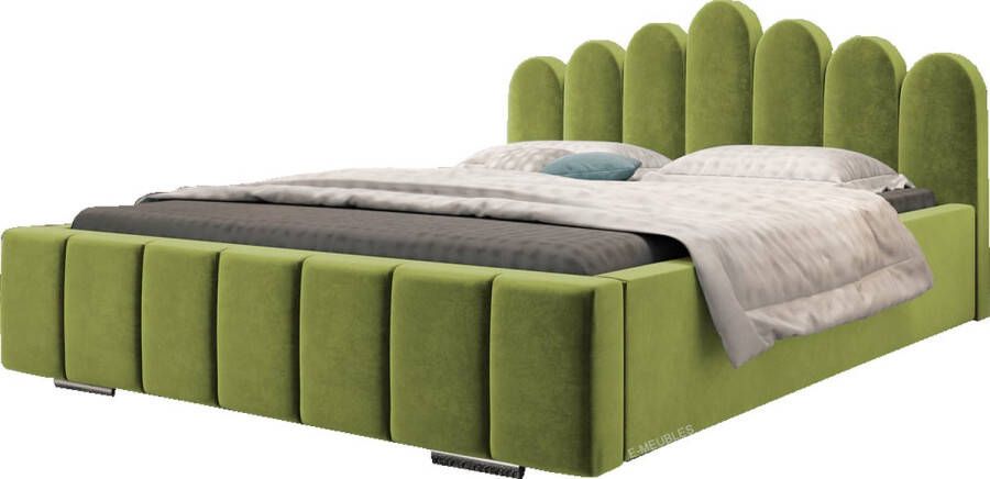 InspireME Tweepersoonsbed met fluwelen bekleding met hoofdeinde lattenbodem bed voor volwassenen BETT 03 160x200 Groen (TRINITY 12)