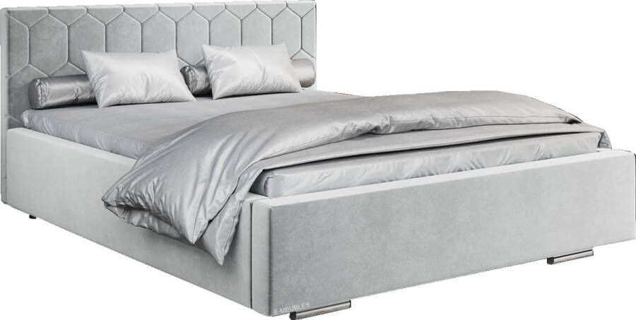 InspireME Tweepersoonsbed met fluwelen bekleding met hoofdeinde lattenbodem bed voor volwassenen BETT 02 180x200 Zilver (TRINITY 32)