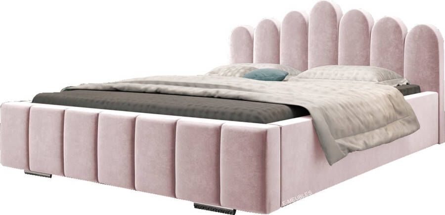 InspireME Tweepersoonsbed met fluwelen bekleding met hoofdeinde lattenbodem bed voor volwassenen BETT 03 180x200 Lichtroze (TRINITY 19)
