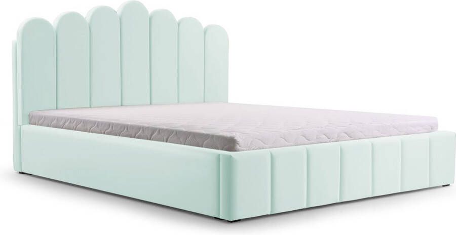 InspireME Tweepersoonsbed met fluwelen bekleding met hoofdeinde lattenbodem bed voor volwassenen BETT 03 180x200 Mintgroen (TRINITY 21)