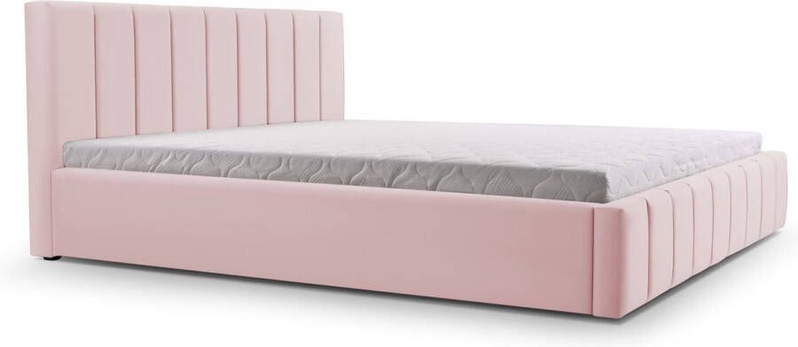 InspireME Tweepersoonsbed met fluwelen bekleding met hoofdeinde lattenbodem bed voor volwassenen BETT 01 180x200 Lichtroze (TRINITY 19)