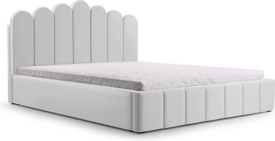 InspireME Tweepersoonsbed met fluwelen bekleding met hoofdeinde lattenbodem bed voor volwassenen BETT 03 160x200 Zilver (TRINITY 32)