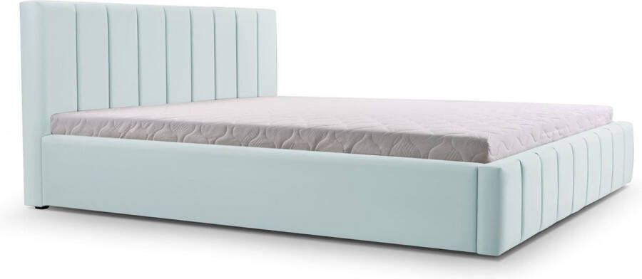 InspireME Tweepersoonsbed met fluwelen bekleding met hoofdeinde lattenbodem bed voor volwassenen BETT 01 160x200 Lichtblauw (TRINITY 22)