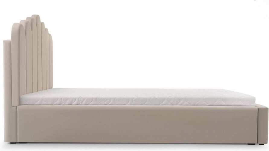 InspireME Tweepersoonsbed met fluwelen bekleding met hoofdeinde lattenbodem bed voor volwassenen BETT 03 140x200 Groen (TRINITY 12)