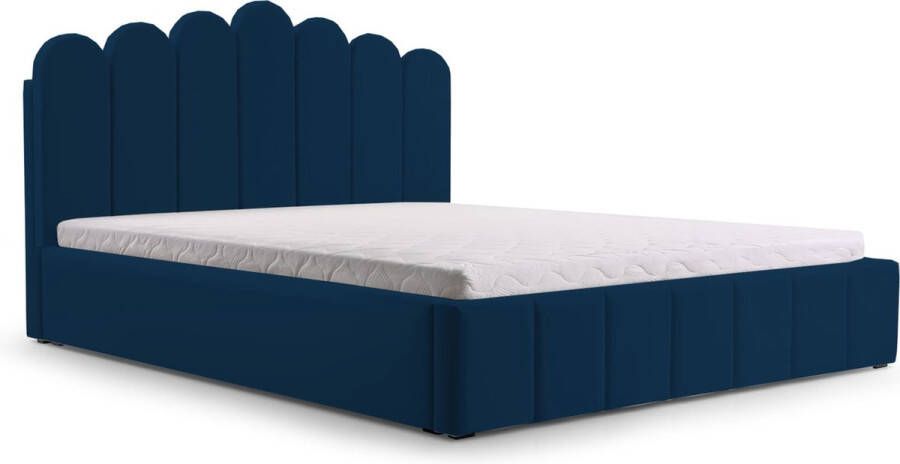 InspireME Tweepersoonsbed met fluwelen bekleding met hoofdeinde lattenbodem bed voor volwassenen BETT 03 180x200 Donkerblauw (TRINITY 31)