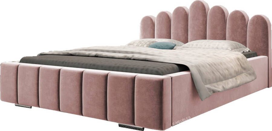InspireME Tweepersoonsbed met fluwelen bekleding met hoofdeinde lattenbodem bed voor volwassenen BETT 03 140x200 Donkerroze (TRINITY 23)