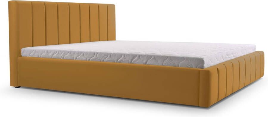 InspireME Tweepersoonsbed met fluwelen bekleding met hoofdeinde lattenbodem bed voor volwassenen BETT 01 160x200 Donker geel (TRINITY 26)