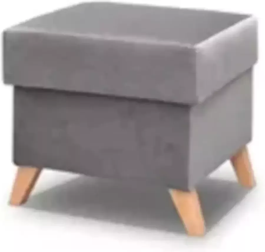 InspireME Zitkist poef voetenbank met opbergruimte en deksel met houten poten 50x50x45 cm Poef Carla (Grijs)