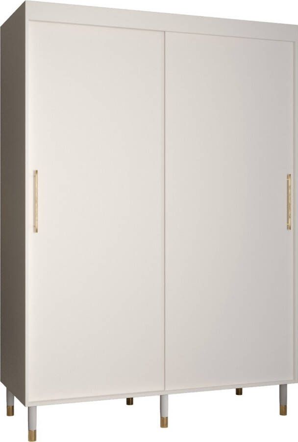 InspireME Zweefdeurkast Kledingkast met 2 schuifdeuren Garderobekast slaapkamerkast Kledingstang met planken elegante kledingkast glamoureuze stijl (LxHxP): 150x208x62 cm CAPS T (Wit 150 cm) met lades