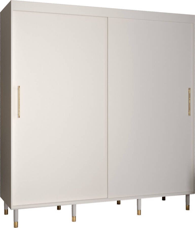 InspireME Zweefdeurkast Kledingkast met 2 schuifdeuren Garderobekast slaapkamerkast Kledingstang met planken elegante kledingkast glamoureuze stijl (LxHxP): 200x208x62 cm CAPS T (Wit 200 cm)