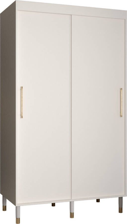 InspireME Zweefdeurkast Kledingkast met 2 schuifdeuren Garderobekast slaapkamerkast Kledingstang met planken elegante kledingkast glamoureuze stijl (LxHxP): 120x208x62 cm CAPS T (Wit 120 cm)