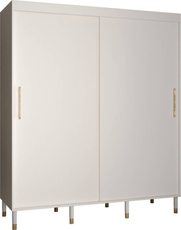 InspireME Zweefdeurkast Kledingkast met 2 schuifdeuren Garderobekast slaapkamerkast Kledingstang met planken elegante kledingkast glamoureuze stijl (LxHxP): 180x208x62 cm CAPS T (Wit 180 cm) met lades