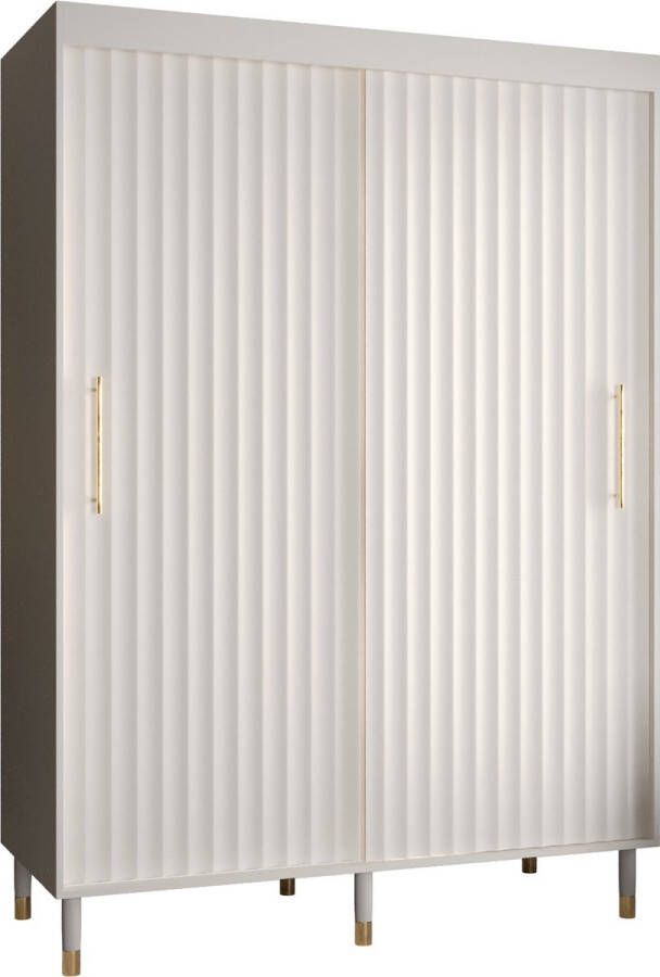InspireME Zweefdeurkast Kledingkast met 2 schuifdeuren Garderobekast slaapkamerkast Kledingstang met planken elegante kledingkast glamoureuze stijl (LxHxP): 150x208x62 cm CAPS RW1 (Wit 150 cm)
