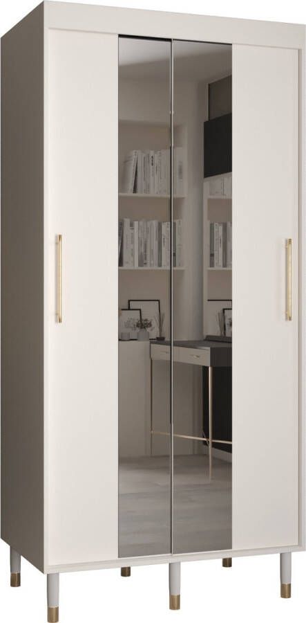 InspireME Zweefdeurkast Kledingkast met 2 schuifdeuren Garderobekast slaapkamerkast Kledingstang met planken elegante kledingkast glamoureuze stijl (LxHxP): 100x208x62 cm CAPS T1 (Wit 100 cm) met lades