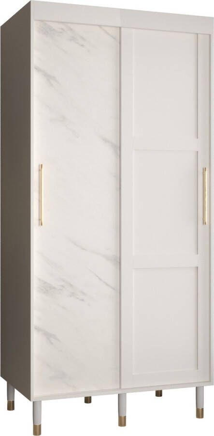 InspireME Zweefdeurkast Kledingkast met 2 schuifdeuren Garderobekast slaapkamerkast Kledingstang met planken elegante kledingkast glamoureuze stijl (LxHxP): 100x208x62 cm CAPS RM (Wit 100 cm)