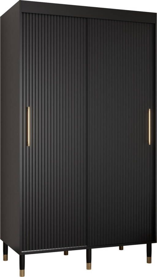 InspireME Zweefdeurkast Kledingkast met 2 schuifdeuren Garderobekast slaapkamerkast Kledingstang met planken elegante kledingkast glamoureuze stijl (LxHxP): 120x208x62 cm CAPS S1 (Zwart 120 cm)