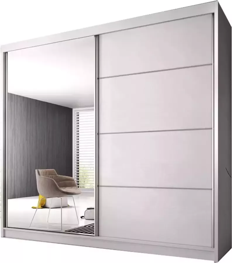 E-MEUBILAIR Zweefdeurkast Kledingkast met Spiegel Garderobekast met planken en kledingstang 203x61x218 cm (BxDxH) BEN 12 (Wit+ Sonoma) - Foto 2