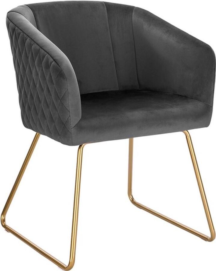 Instinct Â Eetkamerstoelen â€“ Fluwelen Keukenstoel met Armleuningen en Gouden Metalen Benen Elegante Lounge Fauteuil grijs