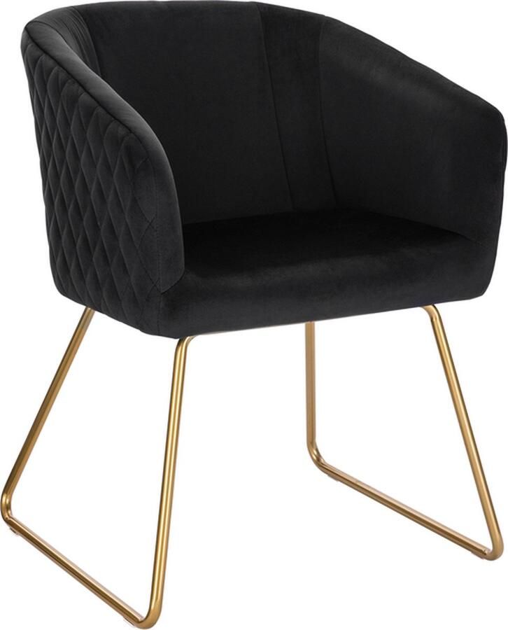Instinct Eetkamerstoelen – Fluwelen Keukenstoel met Armleuningen en Gouden Metalen Benen Elegante Lounge Fauteuil zwart