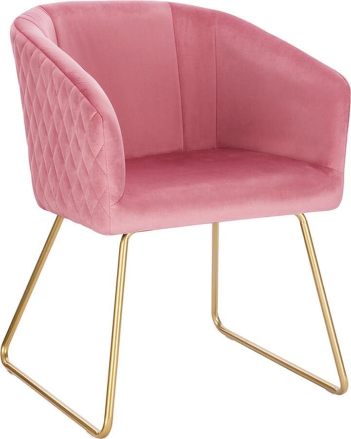 Instinct Eetkamerstoelen – Fluwelen Keukenstoel met Armleuningen en Gouden Metalen Benen Elegante Lounge Fauteuil roze