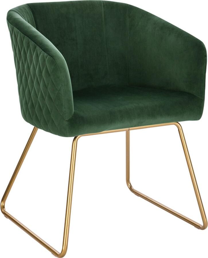 Instinct Eetkamerstoelen – Kleurrijke Fluwelen Keukenstoel met Armleuningen en Gouden Metalen Benen donkergroen
