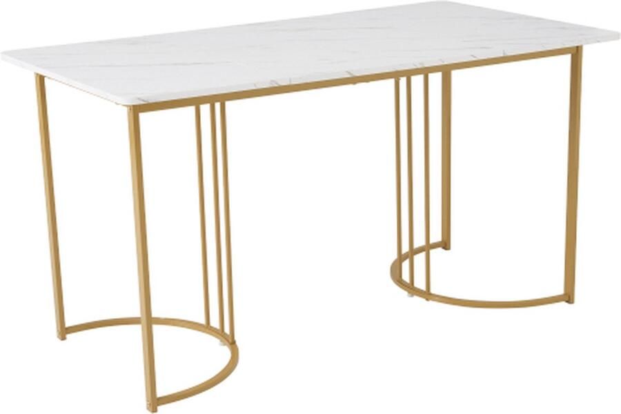 Instinct Moderne Eettafel 140x80 cm – Rechthoekige Tafel met Metalen Frame en Verstelbare Voeten voor Eetkamer wit goud - Foto 2