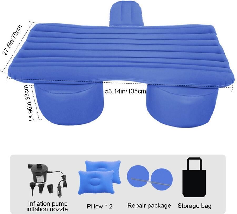 Instinct Opblaasbaar Autobed Draagbaar Luchtmatras voor Achterbank Reizen en Comfortabele Slapen 135x70x38cm blauw