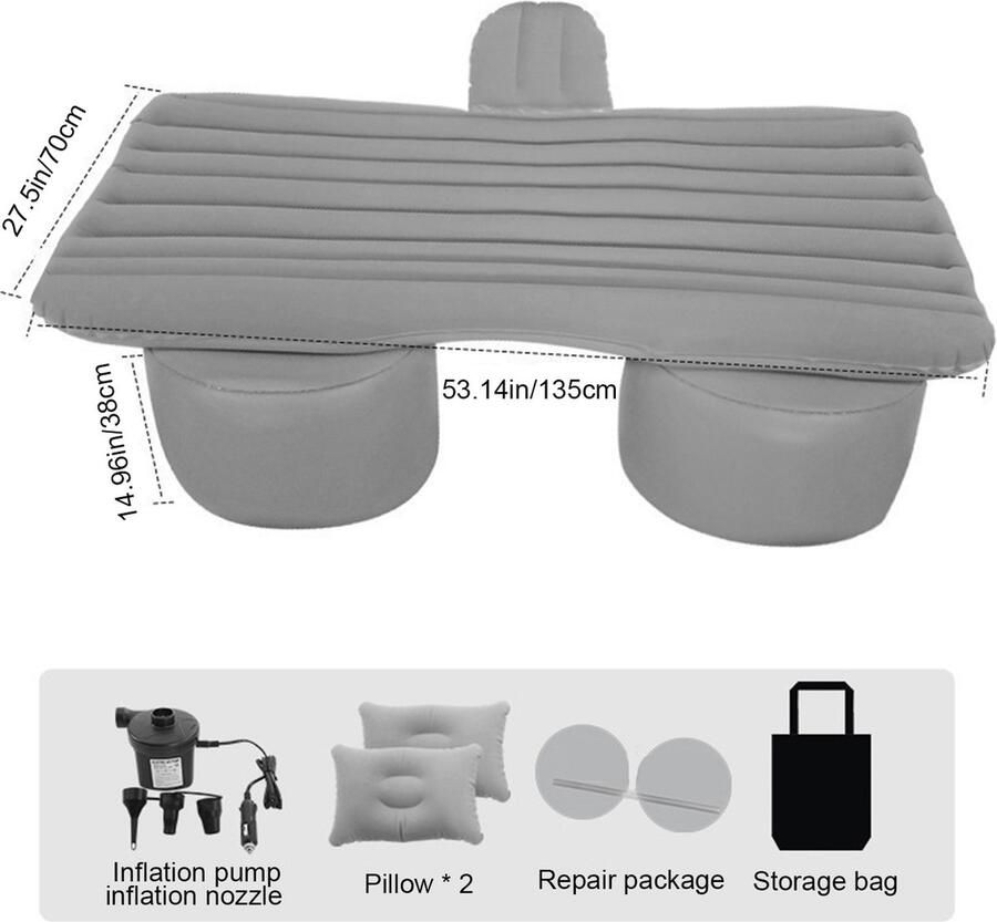 Instinct Opblaasbaar Autobed Draagbaar Luchtmatras voor Achterbank Reizen en Comfortabele Slapen 135x70x38cm grijs