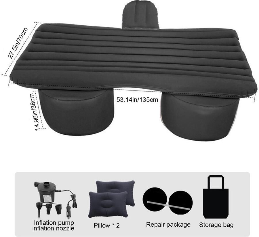 Instinct Opblaasbaar Autobed Draagbaar Luchtmatras voor Achterbank Reizen en Comfortabele Slapen 135x70x38cm zwart