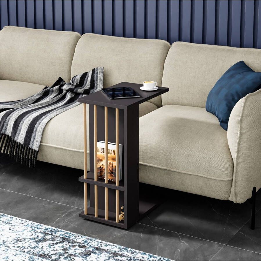 Intergas CT2-G Ergonomische Standaard Bijzettafel op Wielen Plank Salontafel Bankstandaard C-tafel Nesttafel Middentafel met Plank Antraciet 29 x 44 x 65 cm