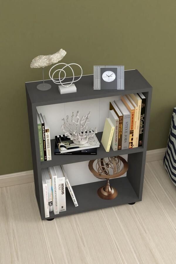 Intergas Nestly Open kast Wandkast Decoratieve Boekenkast met 2 Planken Antraciet