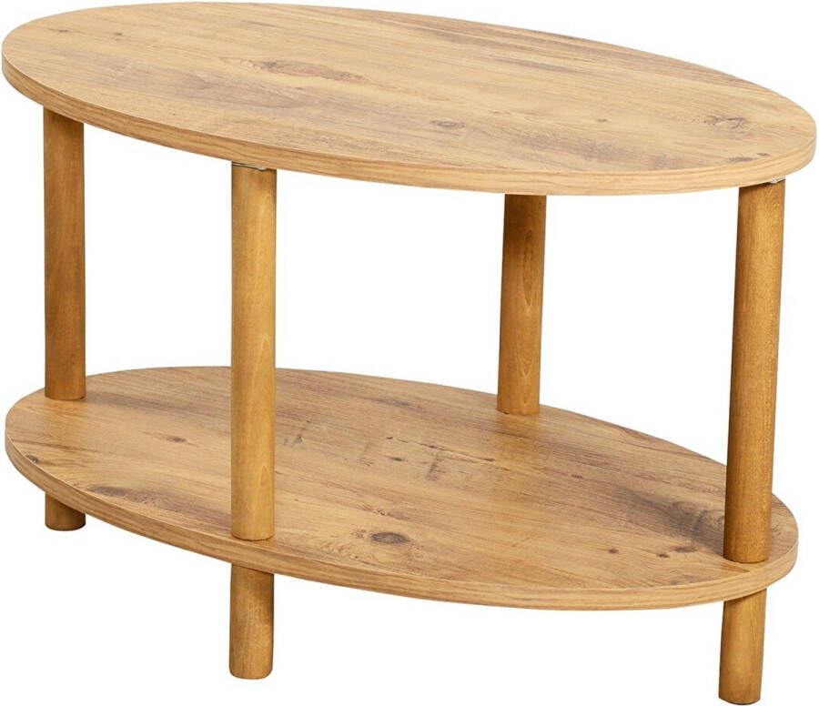 Intergas Ovaal Salontafel Ovale Rand Bijzettafel Salontafel met Houten Poten Salontafel met Twee Niveaus Salontafel met Krantenhouder Atlantisch Grenen 44 x 70 cm - Foto 2