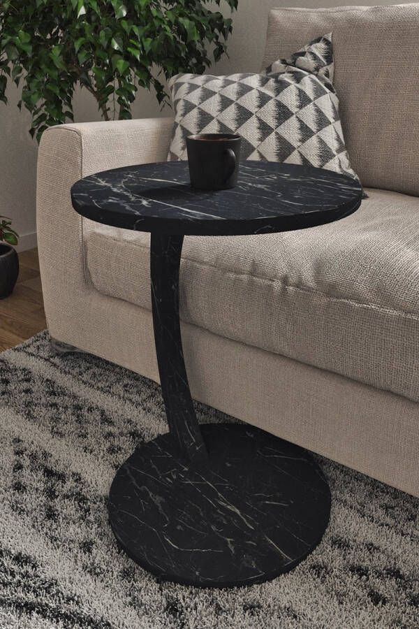 Intergas Bijzettafel 17-03 Wiel C Tafel Bijzettafel met wielen Bedtafeltje met Wielen Tafeltje op Wieltjes Ronde Bijzettafel Zwart en Marmer