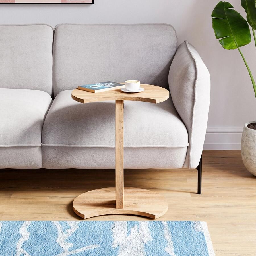 InterGo Nestly Bijzettafel Salontafel Wiel C Tafel Banktafel Nesttafel Servicetafel Pijnboom