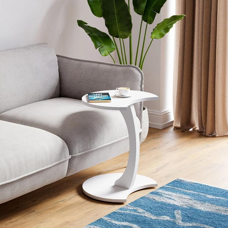 InterGo Nestly Bijzettafel Salontafel Wiel C Tafel Banktafel Nesttafel Servicetafel Wit