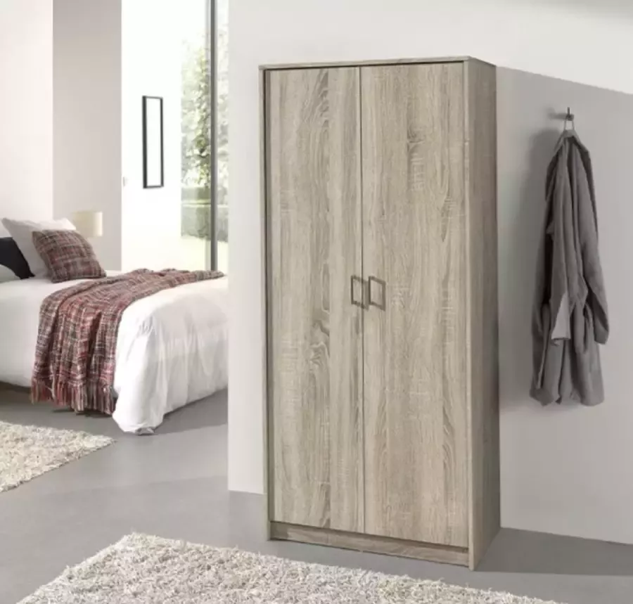 Interiax Kledingkast &apos;Amelie&apos; 2 Deuren 1 Hanger & 1 Legplank Sonoma Eik 180x80x54 cm - Foto 2