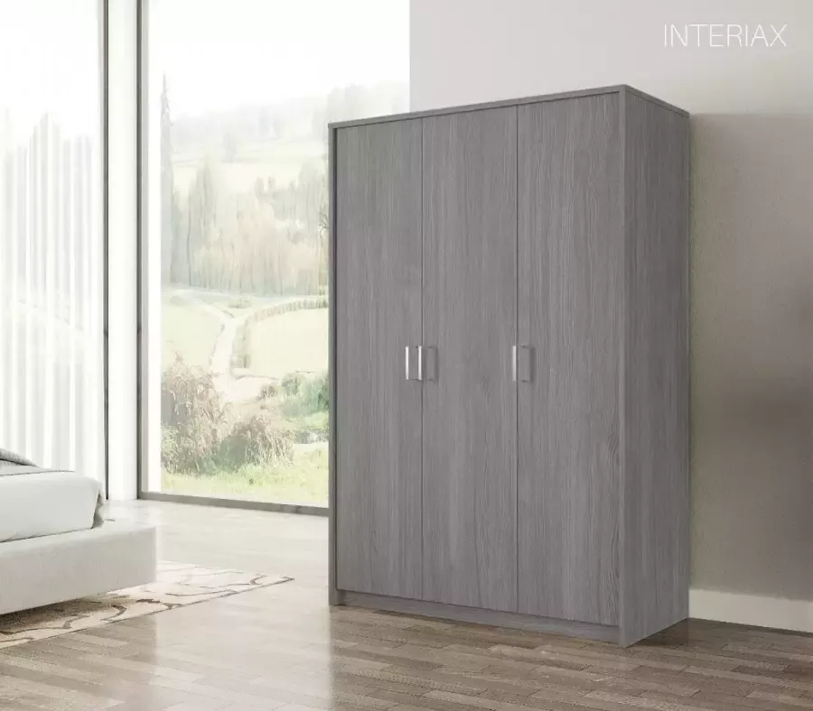 Interiax Kledingkast &apos;Amelie&apos; 3 Deuren 1 Hanger & 4 Legplanken Grijze Eik 180x120x54 cm - Foto 2