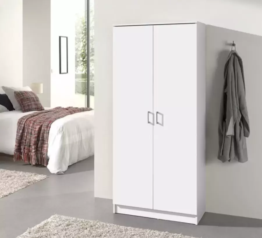 Interiax Opbergkast Kledingkast &apos;Amelie&apos; 2 deuren en 4 legplanken Wit (180x80x40) - Foto 2