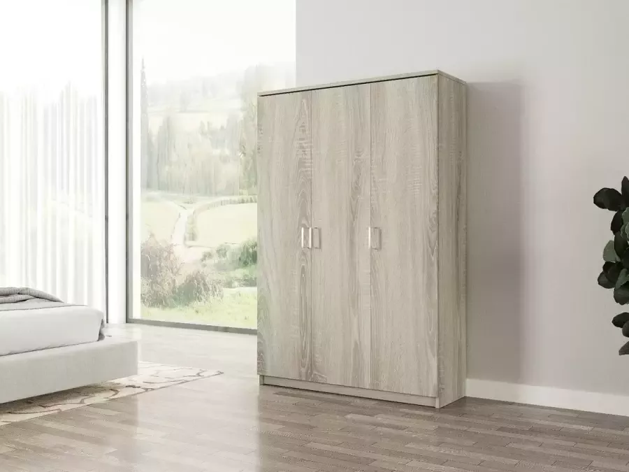 Interiax Opbergkast Kledingkast &apos;Amelie&apos; 3 deuren en 8 legplanken Sonoma Eik (180x120x40cm) - Foto 2