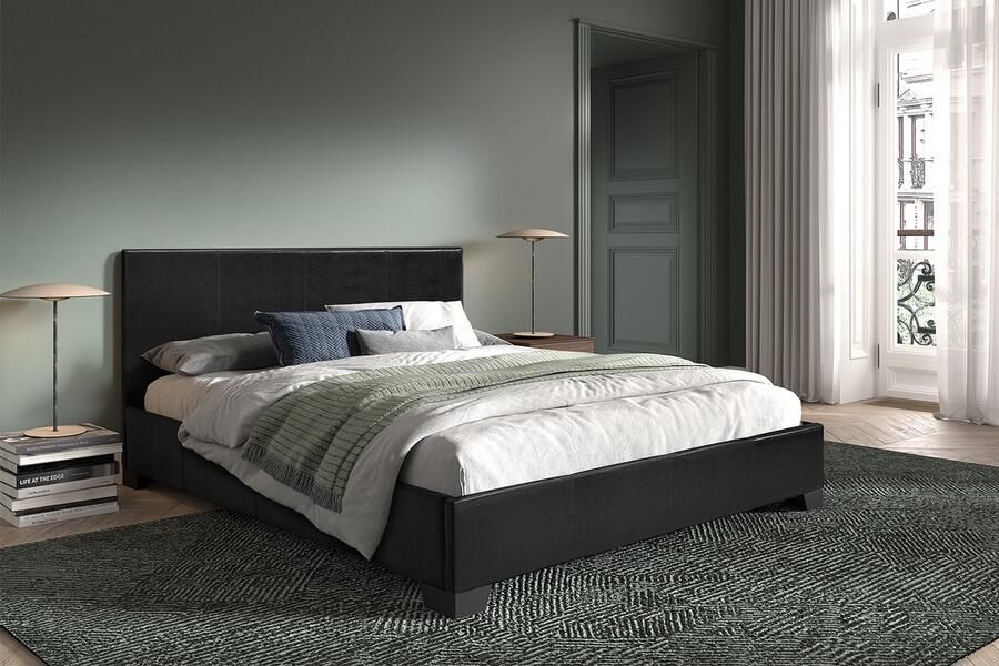 Interiax George Bed Stijlvol Comfort in Zwart met lattenbodem (160 x 200 cm) - Foto 2