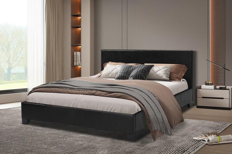 Interiax George Bed Stijlvol Comfort in Zwart met lattenbodem (160 x 200 cm)