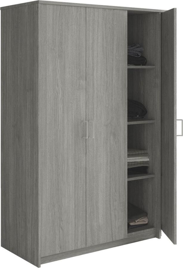 Interiax Kledingkast &apos;Amelie&apos; 3 Deuren 1 Hanger & 4 Legplanken Grijze Eik 180x120x54 cm - Foto 2