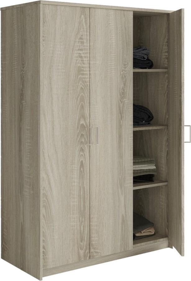 Interiax Kledingkast &apos;Amelie&apos; 3 Deuren 1 Hanger & 4 Legplanken Sonoma Eik 180x120x54 cm - Foto 2