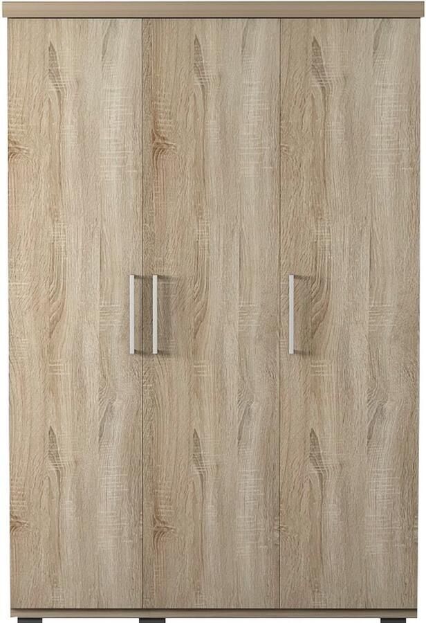 Interiax Kledingkast &apos;Mila&apos; 3 Deuren 1 Hanger & 3 Legplanken Sonoma Eik 183x120x52cm