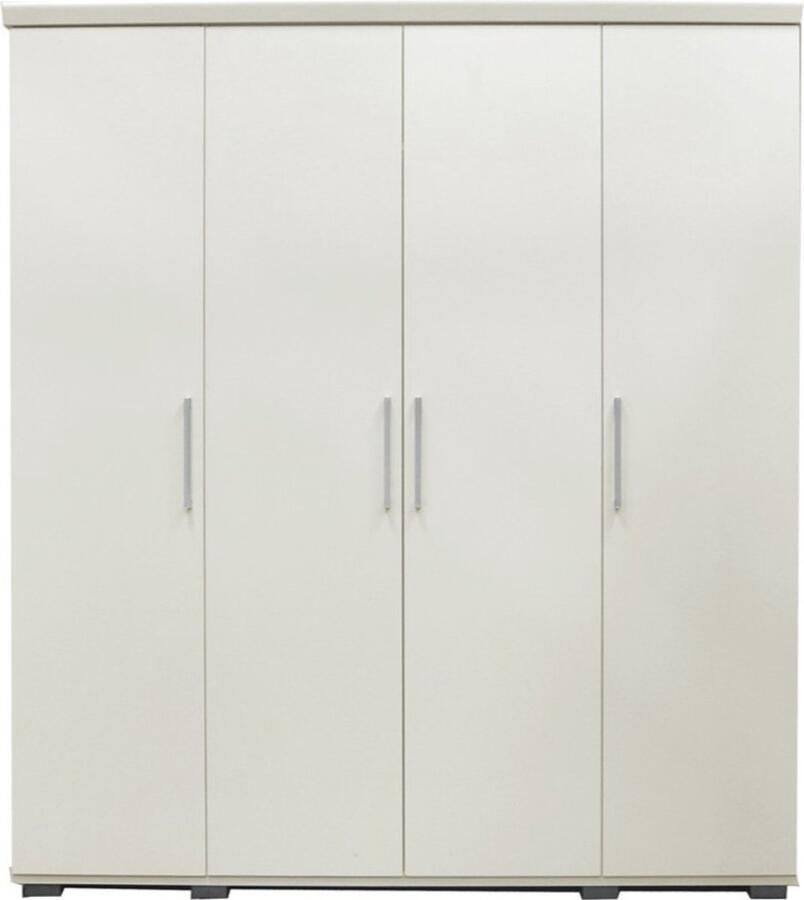 Interiax Kledingkast 'Mila' – 4 Deuren 1 Hanger & 6 Legplanken Wit 183x160x52cm