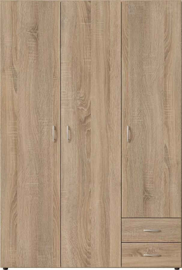 Interiax Kledingkast &apos;Saar&apos; 3 Deuren 2 Lades 1 Hanger & 3 legplanken Sonoma Eik 176x121x51 cm