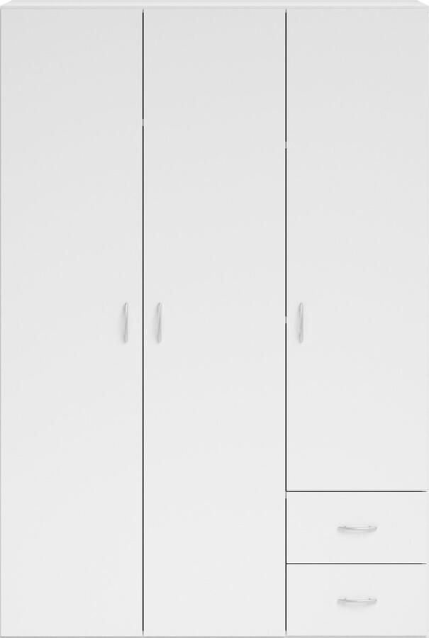 Interiax Kledingkast &apos;Saar&apos; 3 Deuren 2 Lades 1 Hanger & 3 legplanken Wit 176x121x51 cm